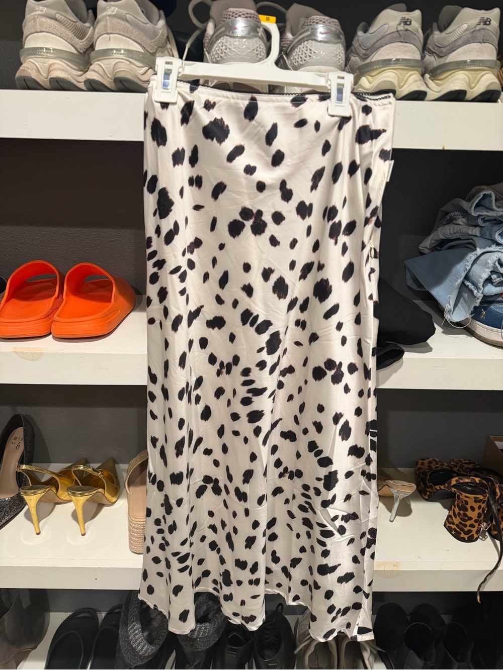 Papermoon Black & White Dalmatian Satin Midi Skirt